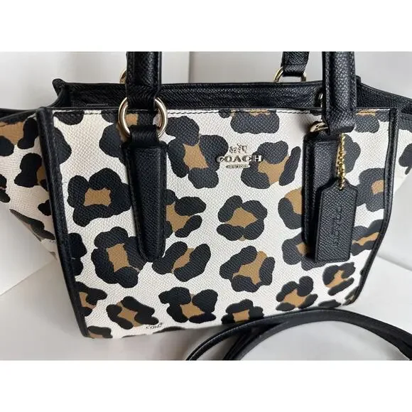 Coach MINI CROSBY CARRYALL IN OCELOT PRINT LEATHER, Black, White, Tan, 41-13 - Picture 5 of 15